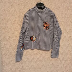 ZARA Striped Floral Embroidered Women's Top